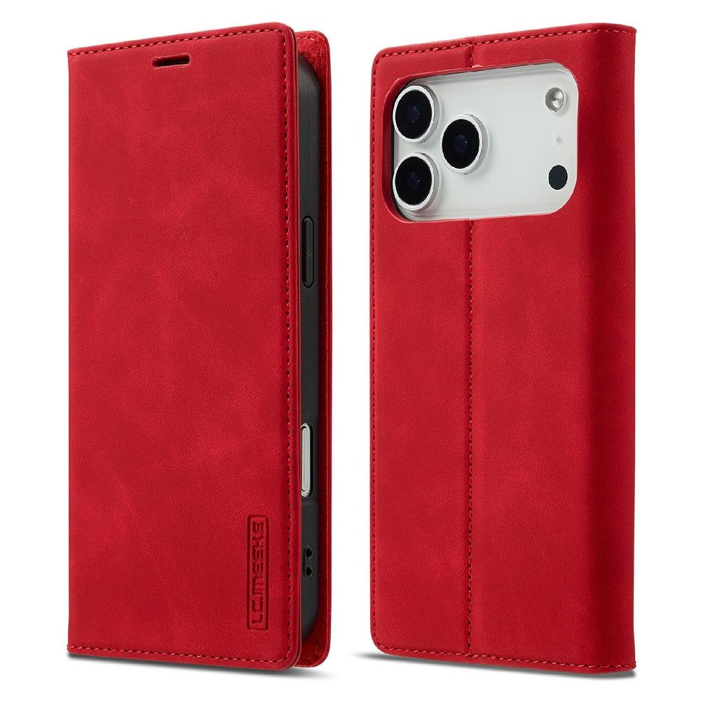 LC.IMEEKE For iPhone 17 Pro Max Case Wallet Microfiber Leather Phone Cover - Red
