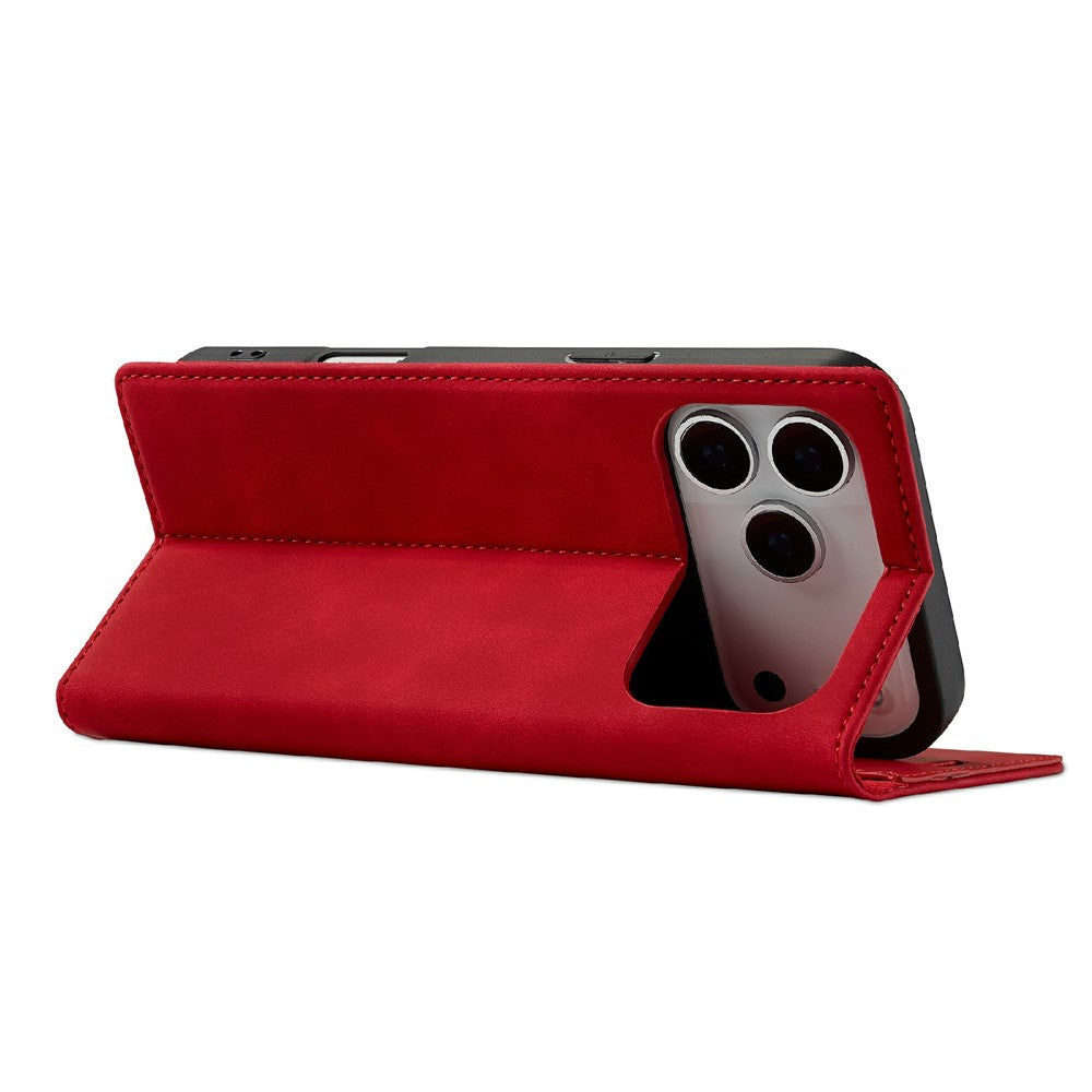 LC.IMEEKE For iPhone 17 Pro Max Case Wallet Microfiber Leather Phone Cover - Red
