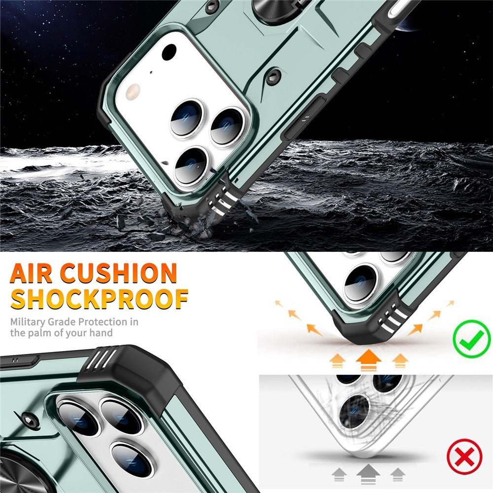 For iPhone 17 Pro Max Case PC + TPU Anti-Drop Phone Cover with Ring Kickstand - Dark Green