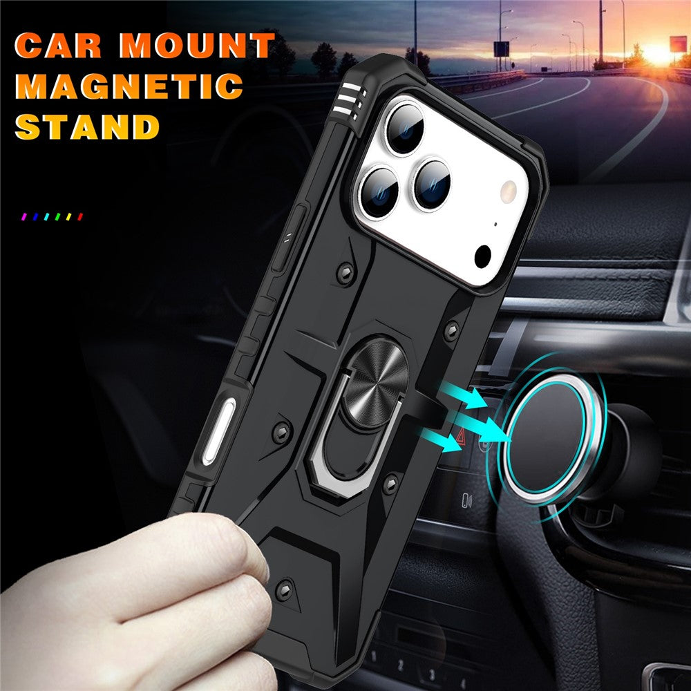 For iPhone 17 Pro Max Case PC + TPU Anti-Drop Phone Cover with Ring Kickstand - Black