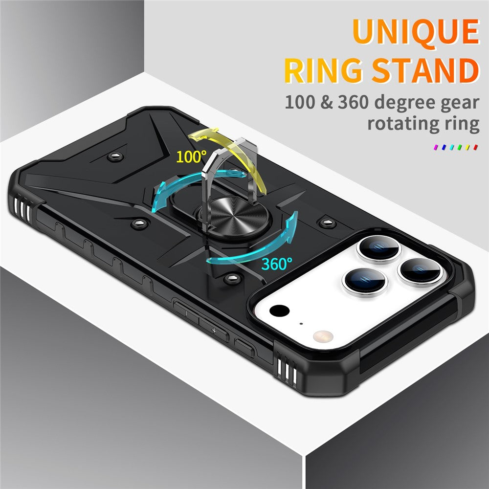 For iPhone 17 Pro Max Case PC + TPU Anti-Drop Phone Cover with Ring Kickstand - Black