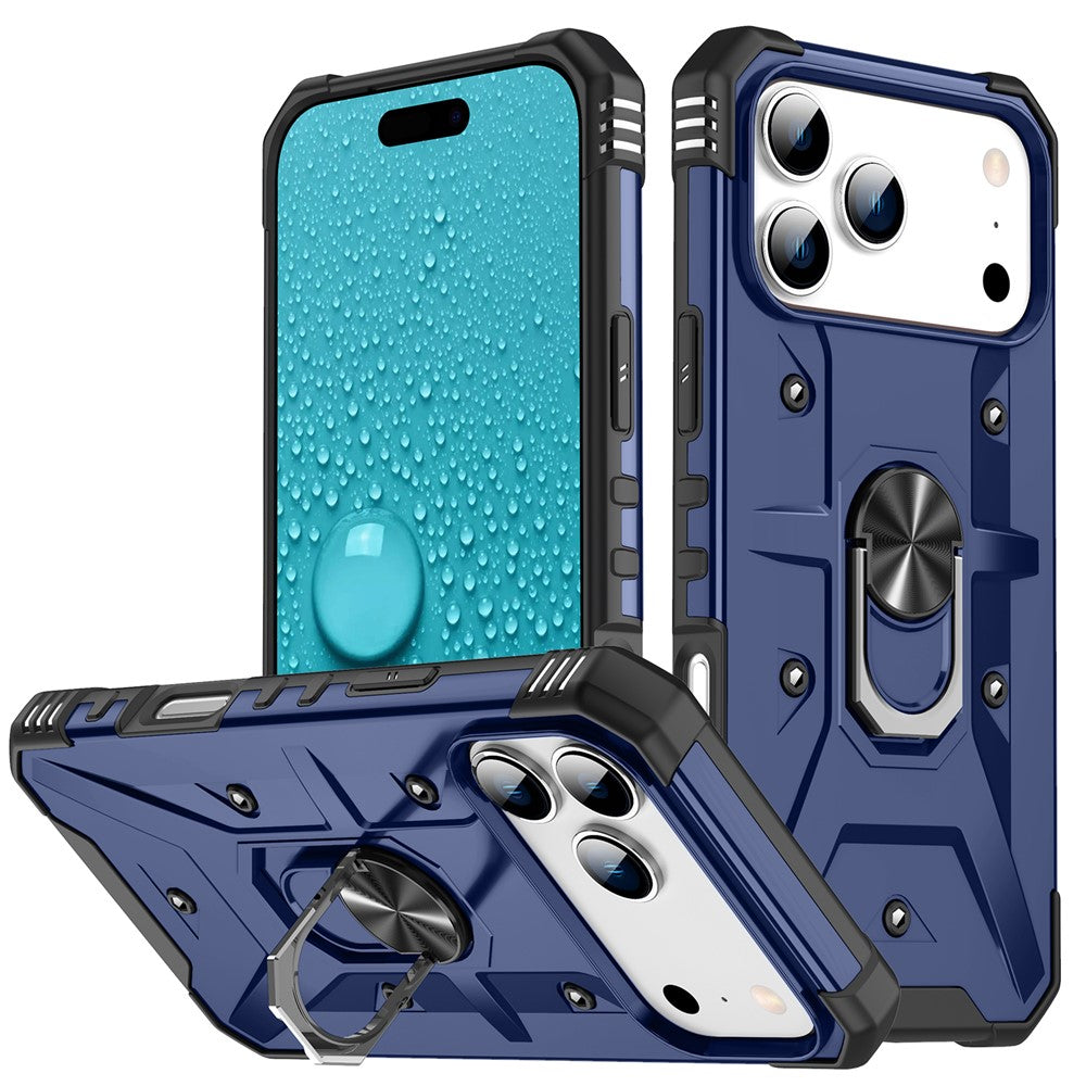 For iPhone 17 Pro Max Case PC + TPU Anti-Drop Phone Cover with Ring Kickstand - Blue