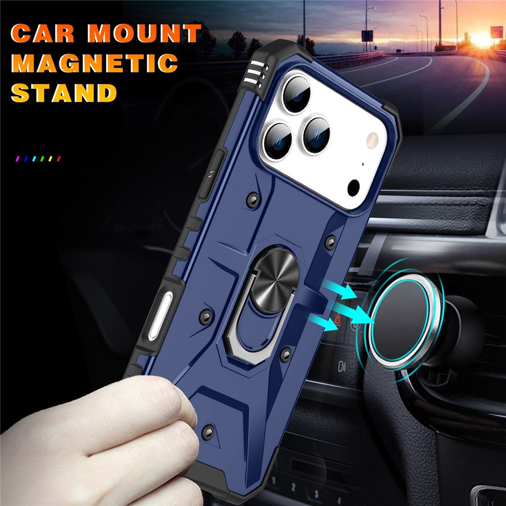 For iPhone 17 Pro Max Case PC + TPU Anti-Drop Phone Cover with Ring Kickstand - Blue