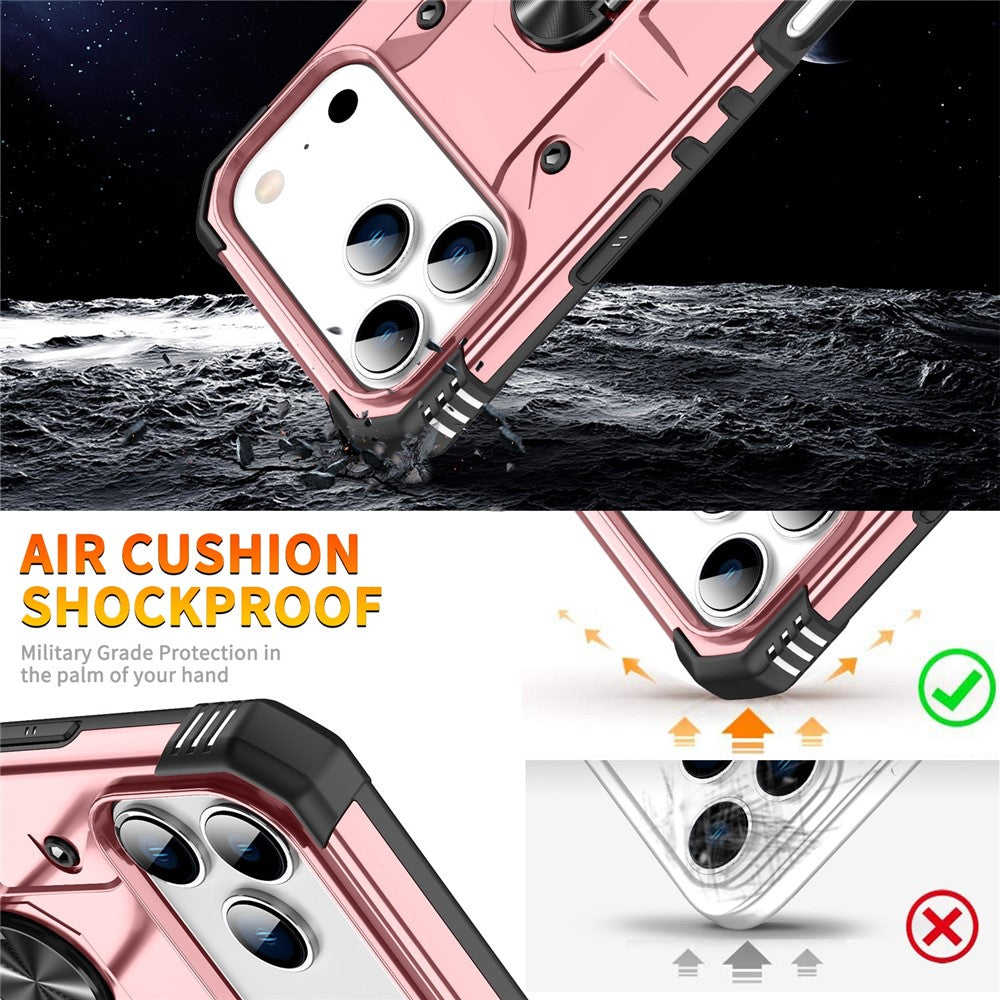 For iPhone 17 Pro Max Case PC + TPU Anti-Drop Phone Cover with Ring Kickstand - Rose Gold
