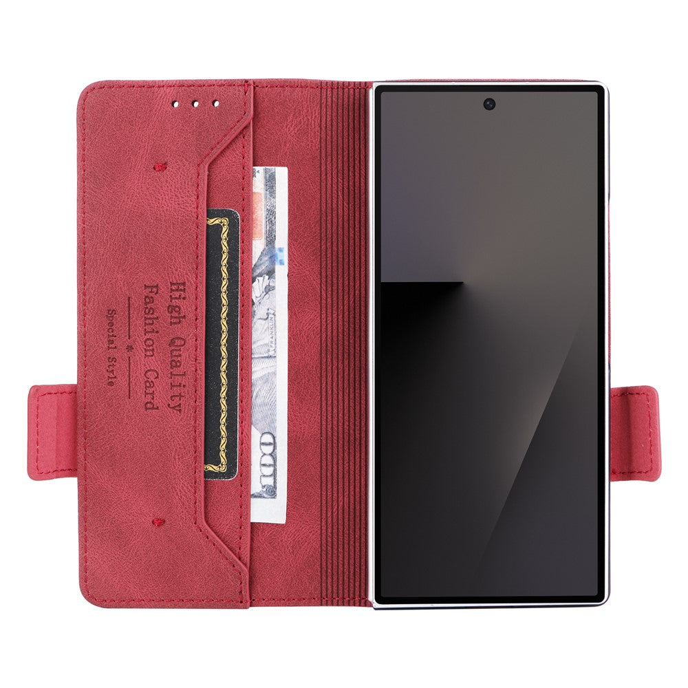 For Samsung Galaxy Z Fold7 5G Case Leather Wallet Flip Phone Cover with Hardware Decor - Rose