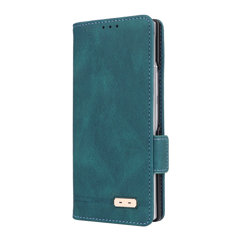 For Samsung Galaxy Z Fold7 5G Case Leather Wallet Flip Phone Cover with Hardware Decor - Blue