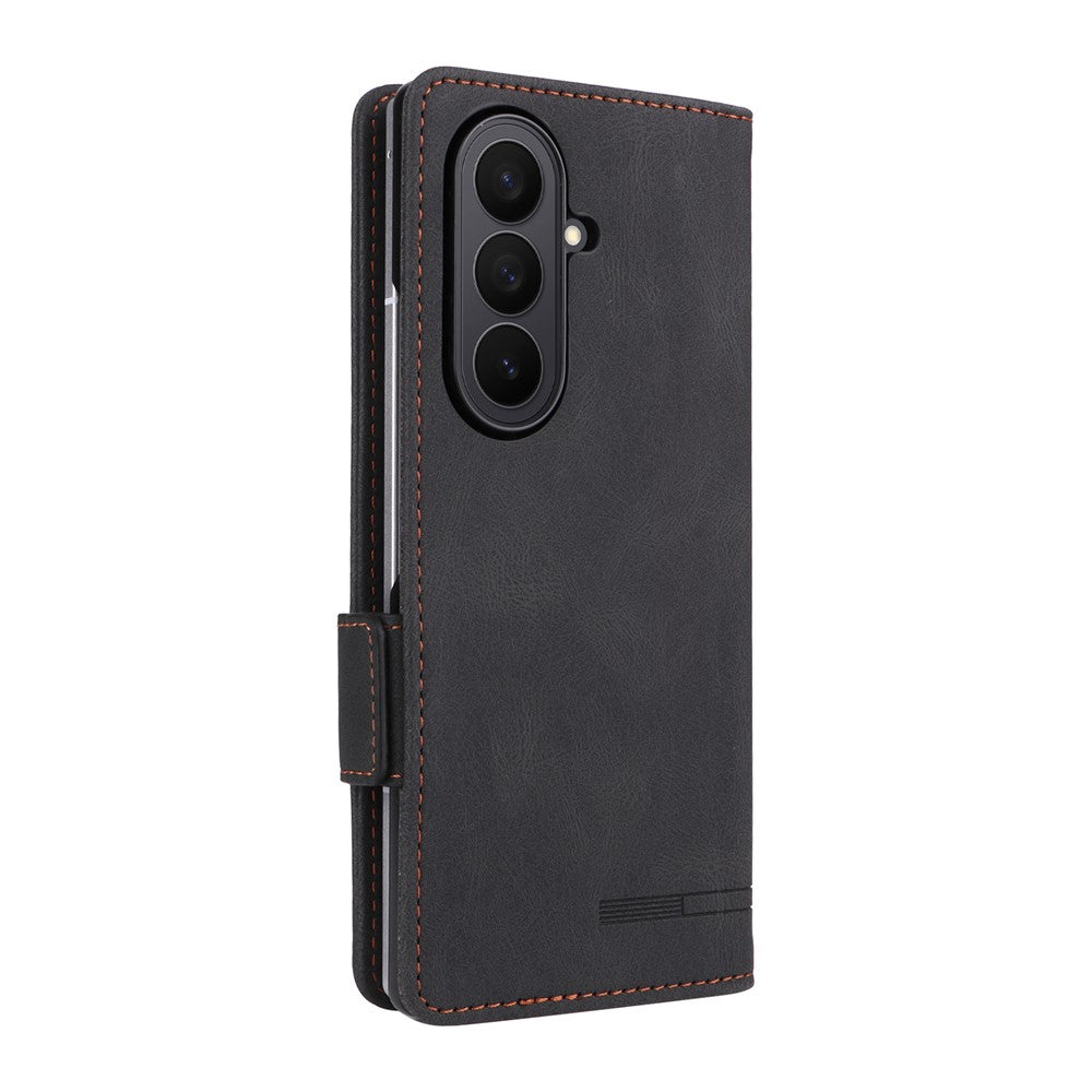 For Samsung Galaxy Z Fold7 5G Case Leather Wallet Flip Phone Cover with Hardware Decor - Black