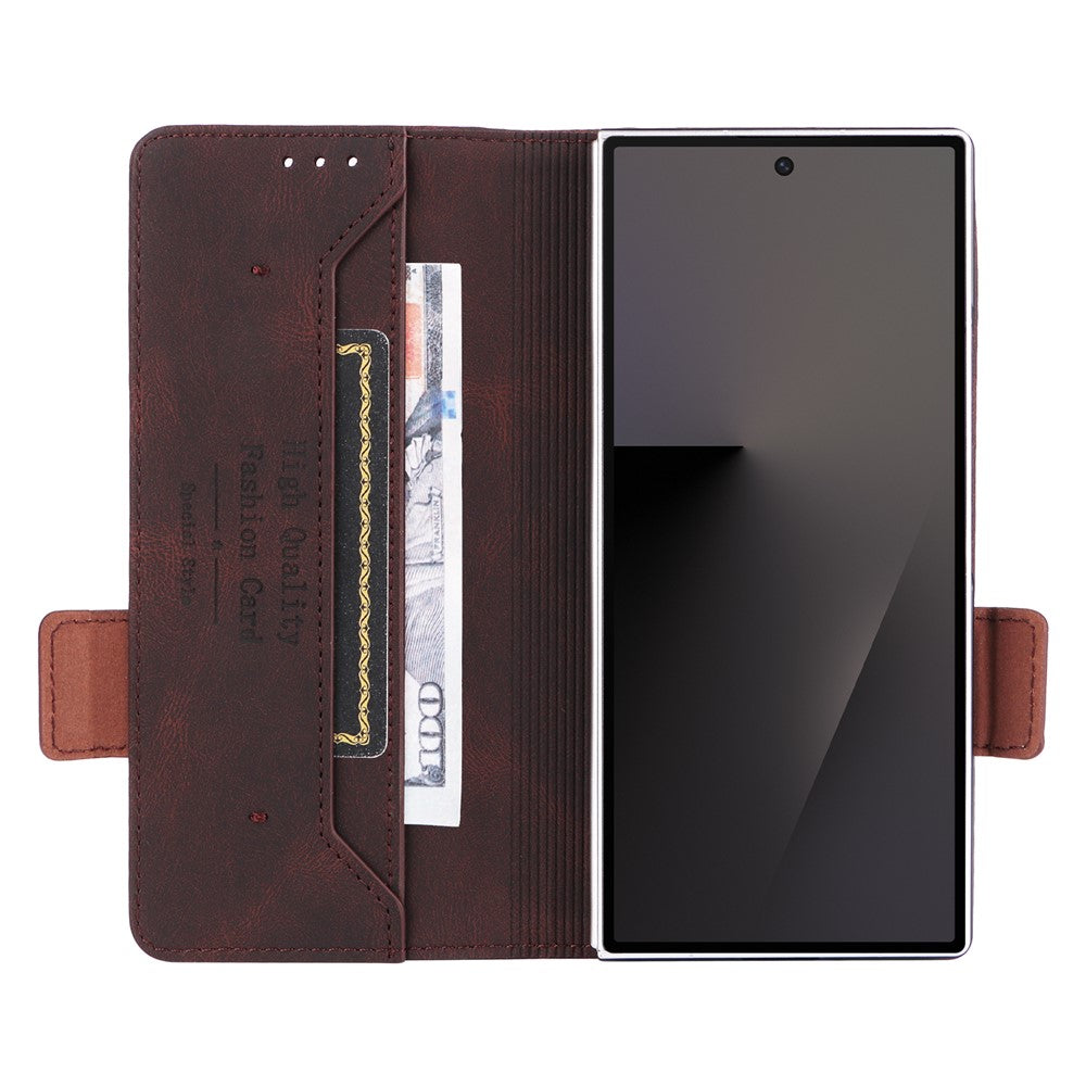 For Samsung Galaxy Z Fold7 5G Case Leather Wallet Flip Phone Cover with Hardware Decor - Coffee