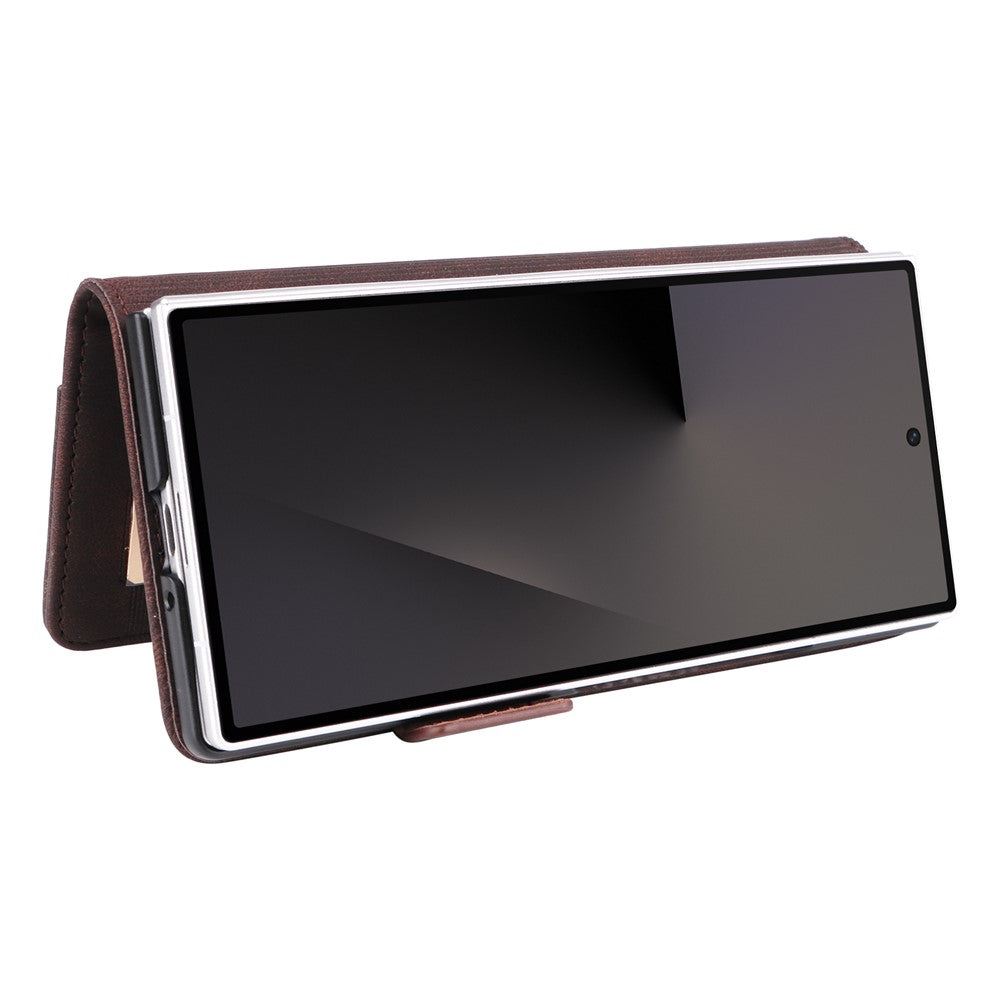 For Samsung Galaxy Z Fold7 5G Case Leather Wallet Flip Phone Cover with Hardware Decor - Coffee