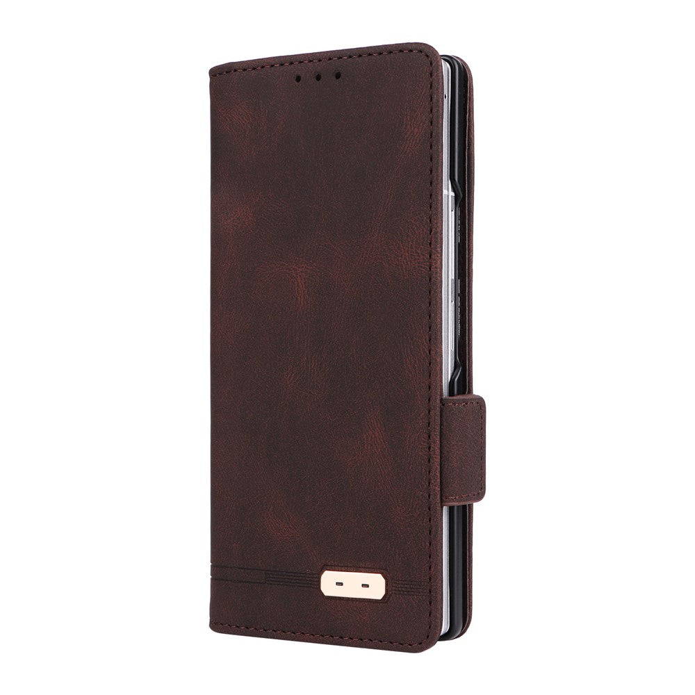 For Samsung Galaxy Z Fold7 5G Case Leather Wallet Flip Phone Cover with Hardware Decor - Coffee