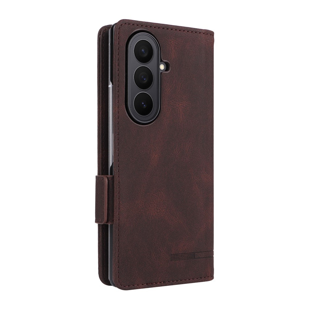 For Samsung Galaxy Z Fold7 5G Case Leather Wallet Flip Phone Cover with Hardware Decor - Coffee