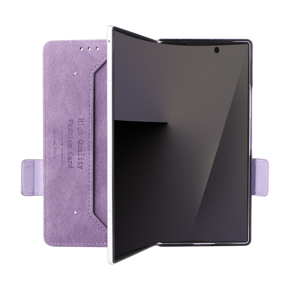For Samsung Galaxy Z Fold7 5G Case Leather Wallet Flip Phone Cover with Hardware Decor - Purple