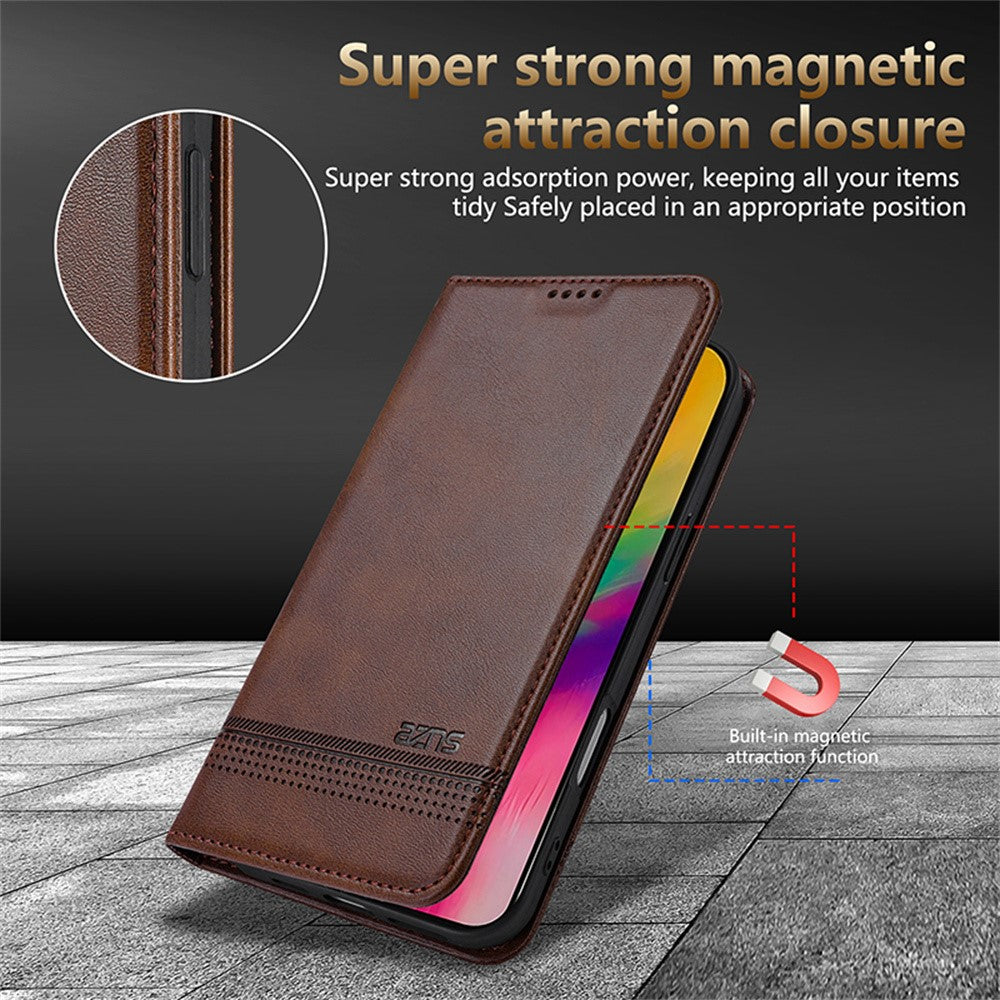 AZNS For iPhone 17 Pro Max Case Cowhide Texture PU Leather Wallet Phone Cover - Black