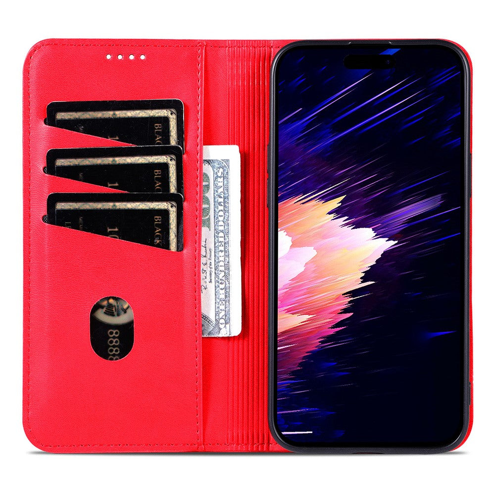 AZNS For iPhone 17 Pro Max Case Cowhide Texture PU Leather Wallet Phone Cover - Red