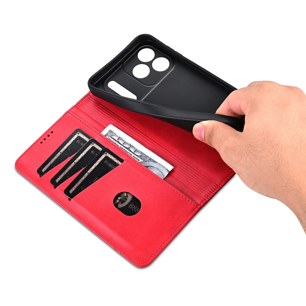 AZNS For iPhone 17 Pro Max Case Cowhide Texture PU Leather Wallet Phone Cover - Red