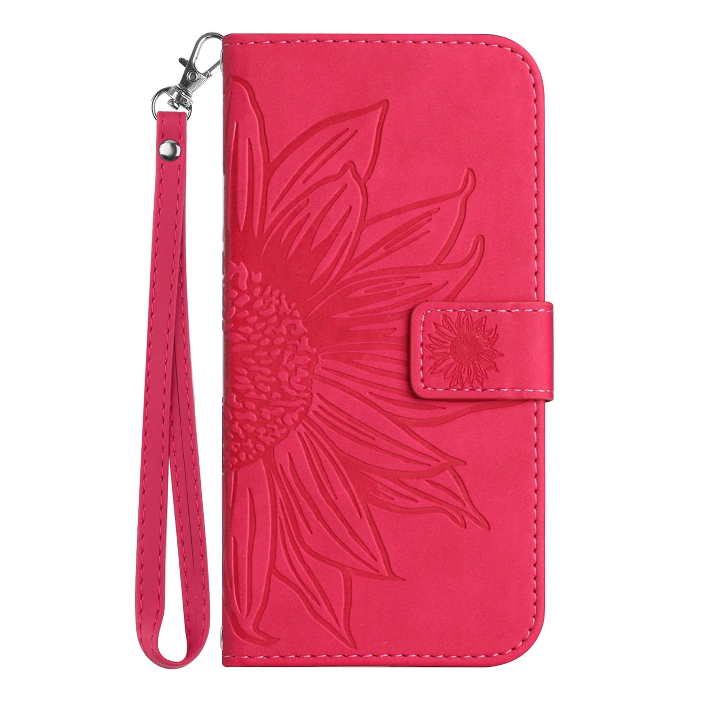 For Samsung Galaxy S20 Ultra HT04 Phone Case, All-round Shockproof Skin-Touch PU Leather Imprinted Sunflower Stand Wallet Cover with Hand Strap - Rose