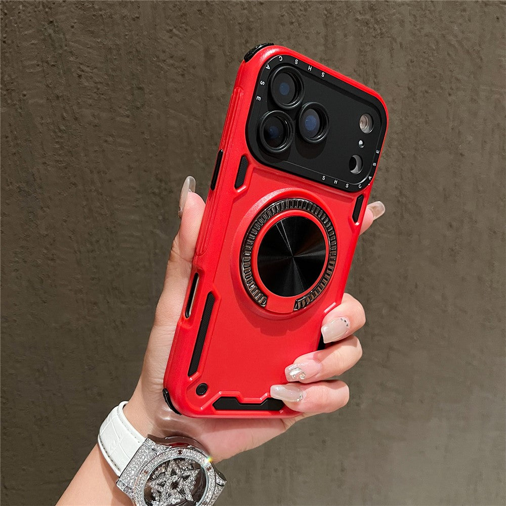 For iPhone 17 Pro Max Case Ring Kickstand PC + TPU Shockproof Phone Back Cover - Red
