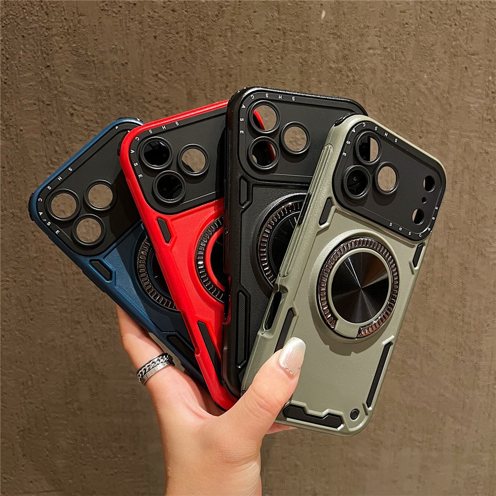 For iPhone 17 Pro Max Case Ring Kickstand PC + TPU Shockproof Phone Back Cover - Red