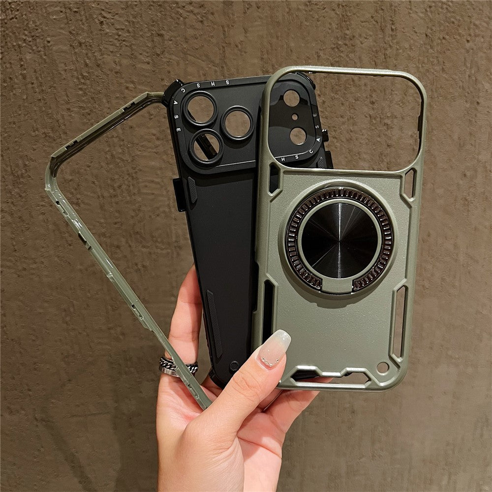 For iPhone 17 Pro Max Case Ring Kickstand PC + TPU Shockproof Phone Back Cover - Black