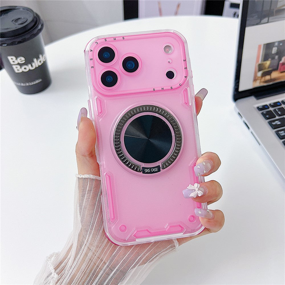 For iPhone 17 Pro Max Case Ring Kickstand PC + TPU Translucent Phone Back Cover - Pink
