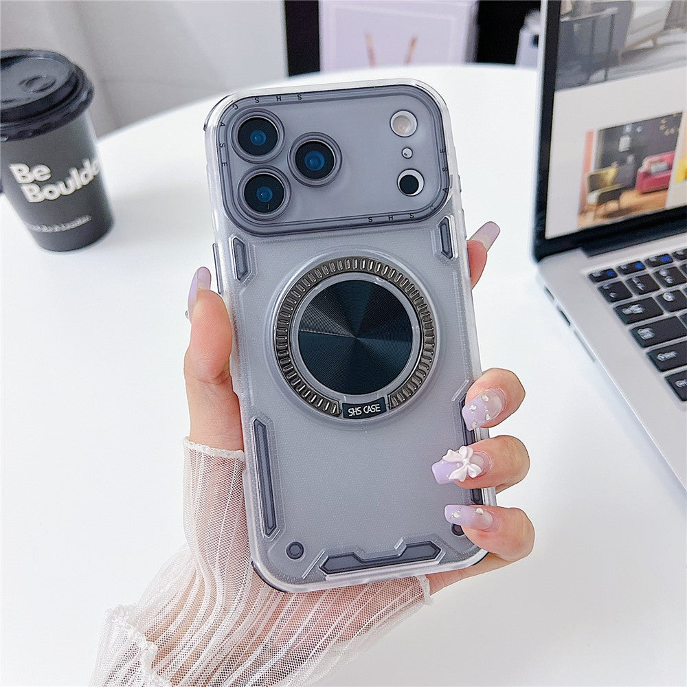 For iPhone 17 Pro Max Case Ring Kickstand PC + TPU Translucent Phone Back Cover - Black