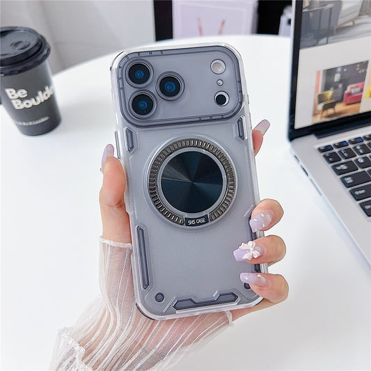 For iPhone 17 Pro Max Case Ring Kickstand PC + TPU Translucent Phone Back Cover - Black