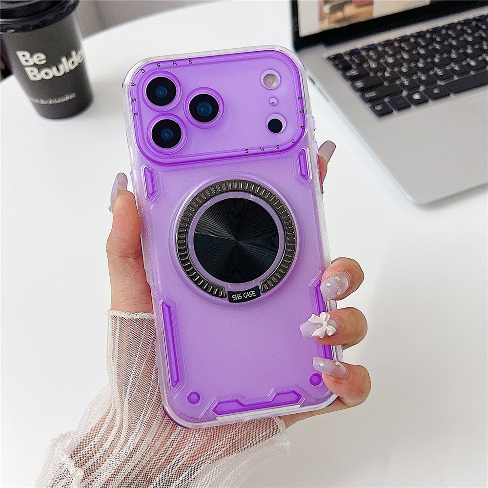 For iPhone 17 Pro Max Case Ring Kickstand PC + TPU Translucent Phone Back Cover - Purple
