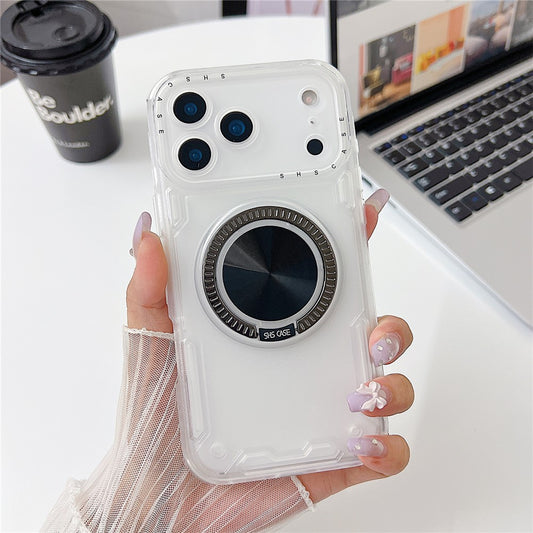 For iPhone 17 Pro Max Case Ring Kickstand PC + TPU Translucent Phone Back Cover - White