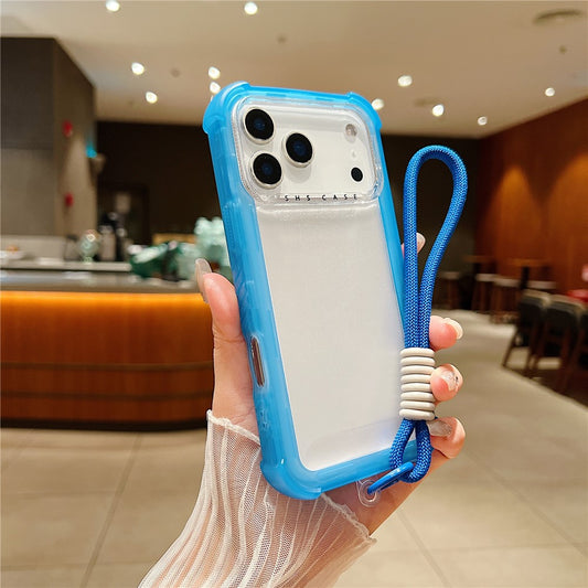 For iPhone 17 Pro Max Case 3 in 1 TPU+PC Matte Phone Cover Shockproof Back Protector with Hand Strap - Blue