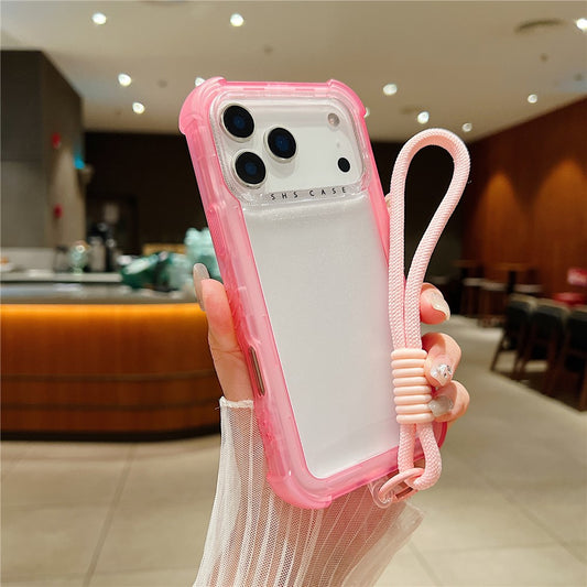 For iPhone 17 Pro Max Case 3 in 1 TPU+PC Matte Phone Cover Shockproof Back Protector with Hand Strap - Pink