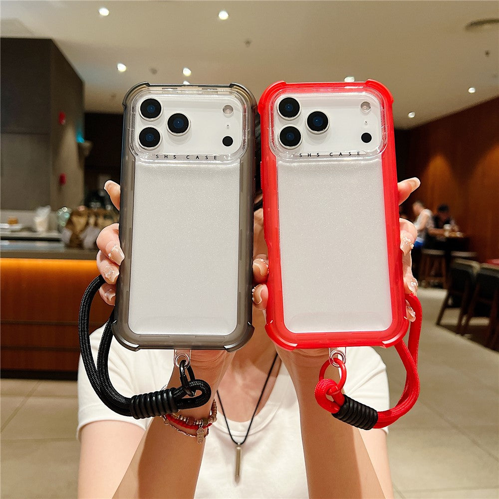 For iPhone 17 Pro Max Case 3 in 1 TPU+PC Matte Phone Cover Shockproof Back Protector with Hand Strap - Grey