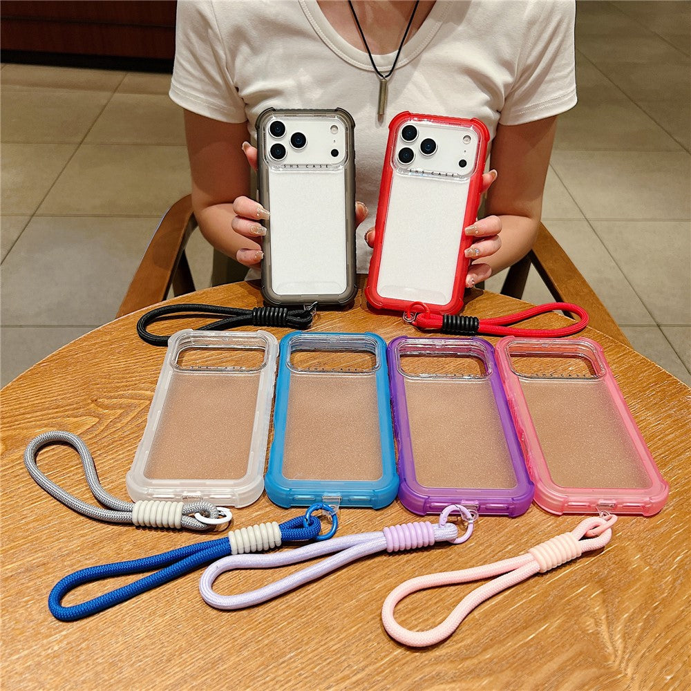 For iPhone 17 Pro Max Case 3 in 1 TPU+PC Matte Phone Cover Shockproof Back Protector with Hand Strap - Grey
