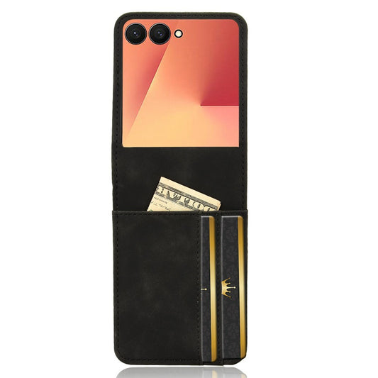 For Samsung Galaxy Z Flip7 5G Case Separable Design Card Slot Leather + PC Phone Cover - Black