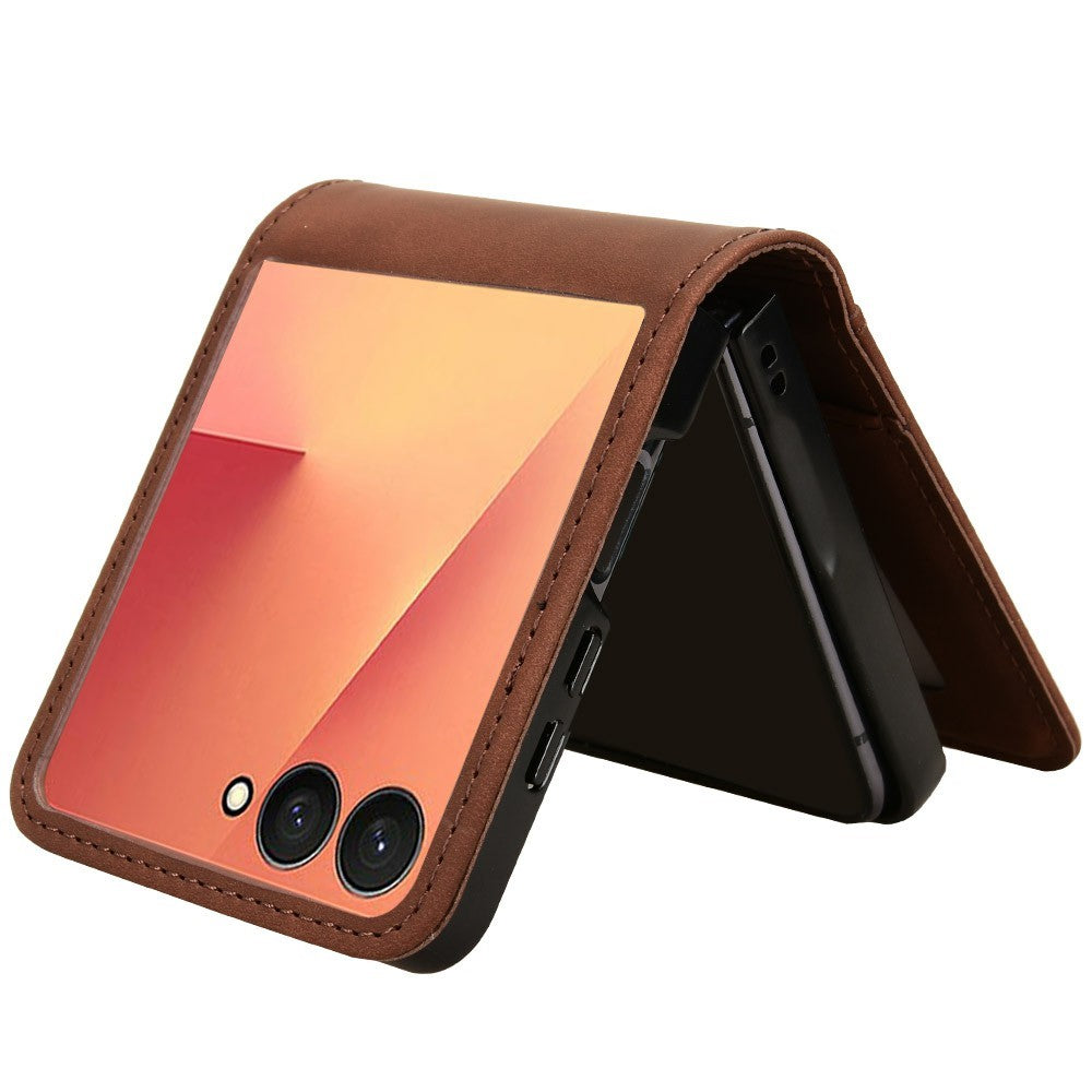For Samsung Galaxy Z Flip7 5G Case Separable Design Card Slot Leather + PC Phone Cover - Brown