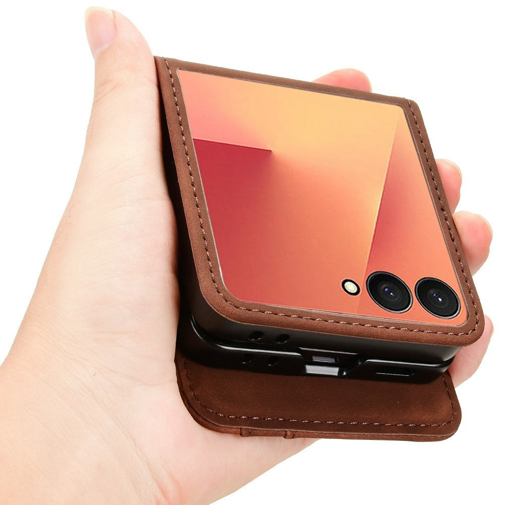For Samsung Galaxy Z Flip7 5G Case Separable Design Card Slot Leather + PC Phone Cover - Brown