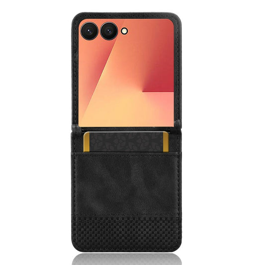 For Samsung Galaxy Z Flip7 5G Case Retro Texture Leather + PC Phone Cover with Card Slot - Black