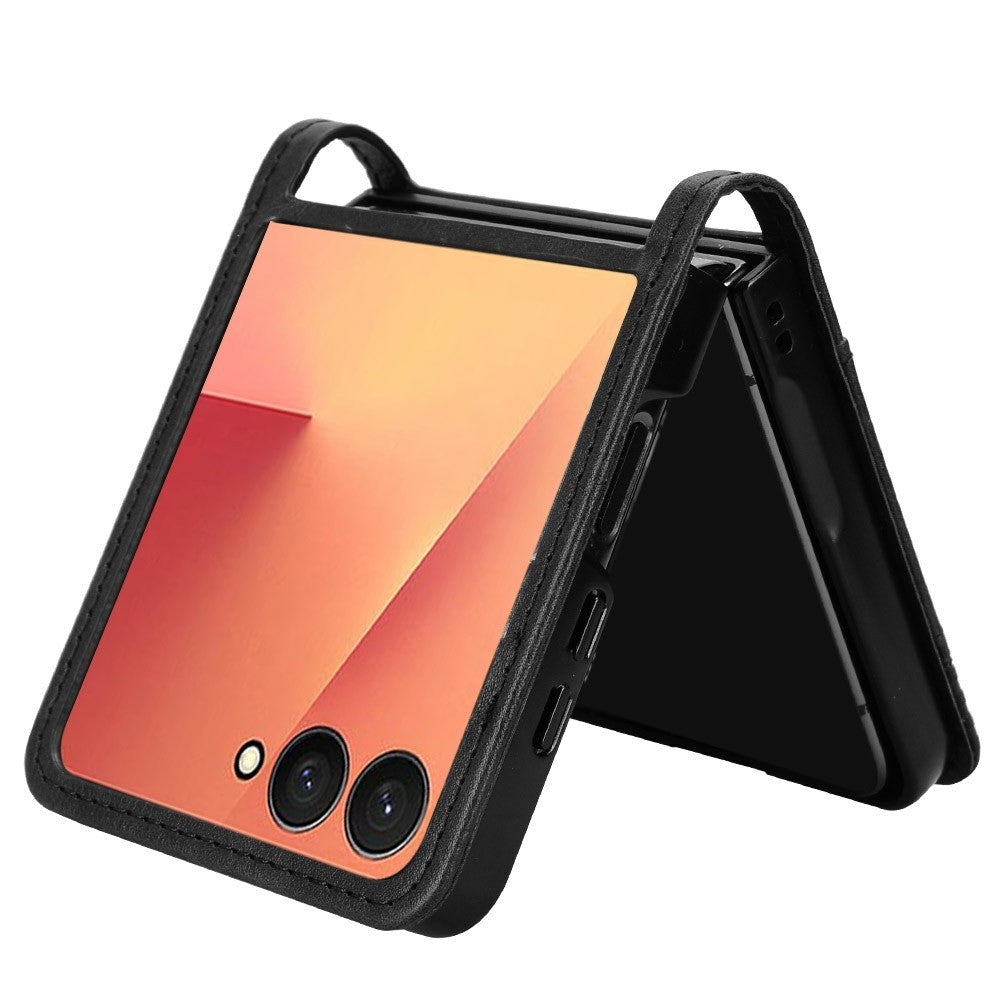 For Samsung Galaxy Z Flip7 5G Case Retro Texture Leather + PC Phone Cover with Card Slot - Black