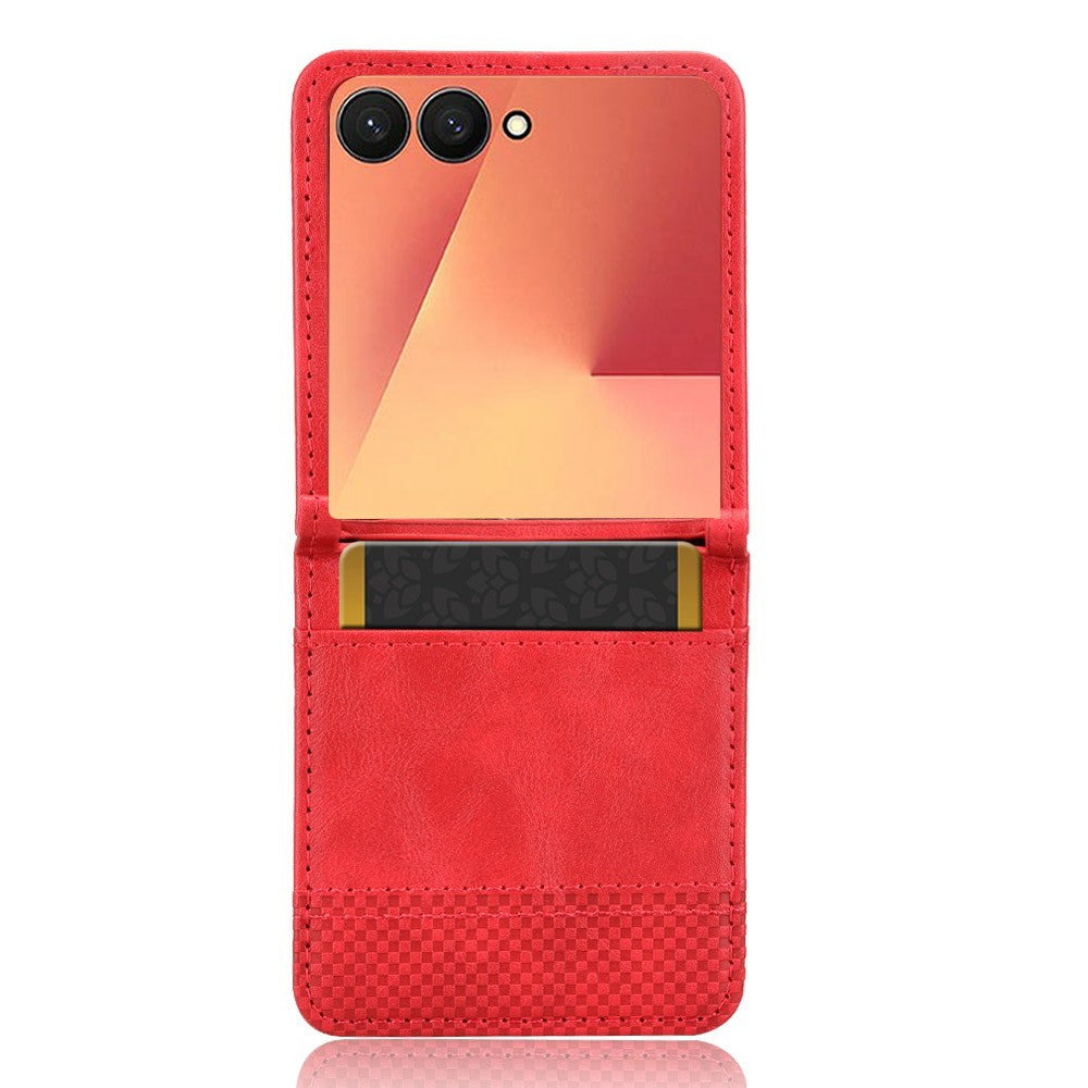 For Samsung Galaxy Z Flip7 5G Case Retro Texture Leather + PC Phone Cover with Card Slot - Red
