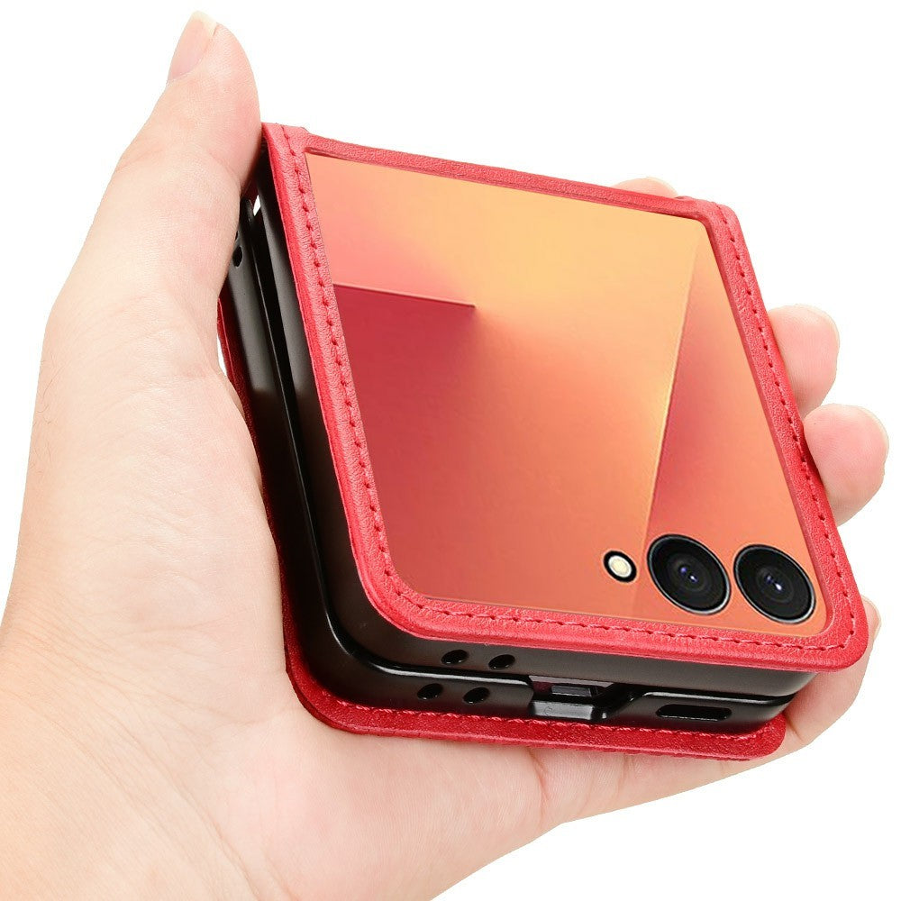 For Samsung Galaxy Z Flip7 5G Case Retro Texture Leather + PC Phone Cover with Card Slot - Red