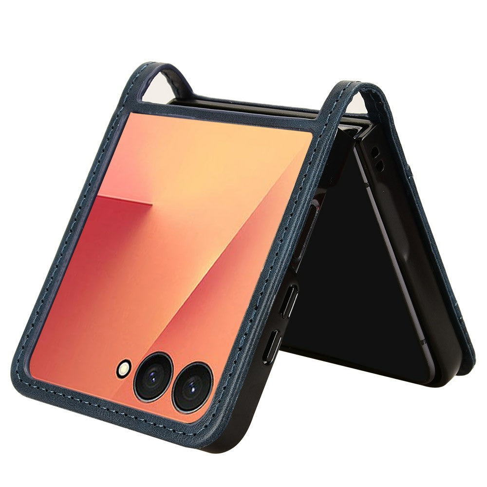 For Samsung Galaxy Z Flip7 5G Case Retro Texture Leather + PC Phone Cover with Card Slot - Blue
