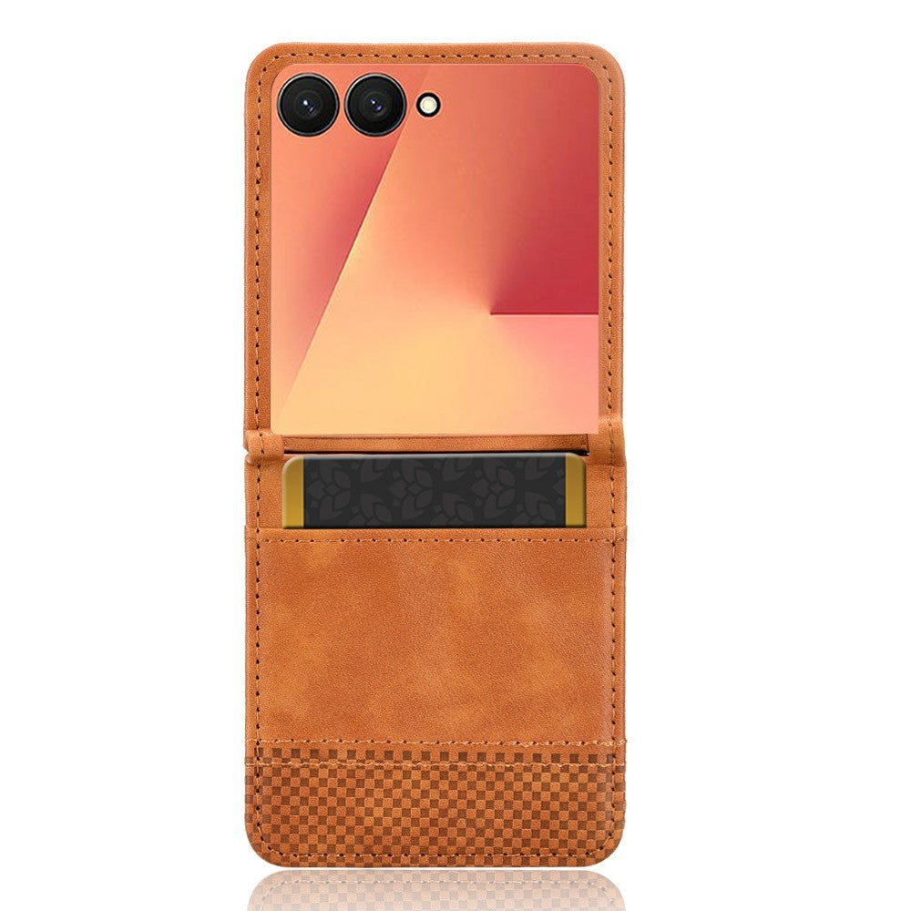 For Samsung Galaxy Z Flip7 5G Case Retro Texture Leather + PC Phone Cover with Card Slot - Brown