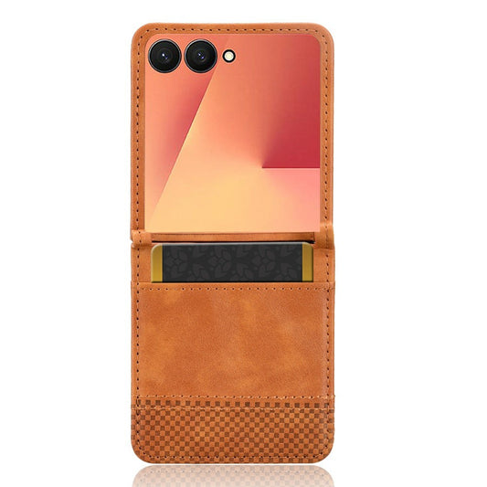 For Samsung Galaxy Z Flip7 5G Case Retro Texture Leather + PC Phone Cover with Card Slot - Brown