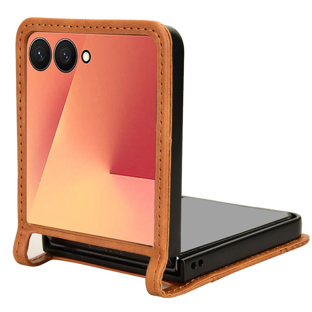 For Samsung Galaxy Z Flip7 5G Case Retro Texture Leather + PC Phone Cover with Card Slot - Brown
