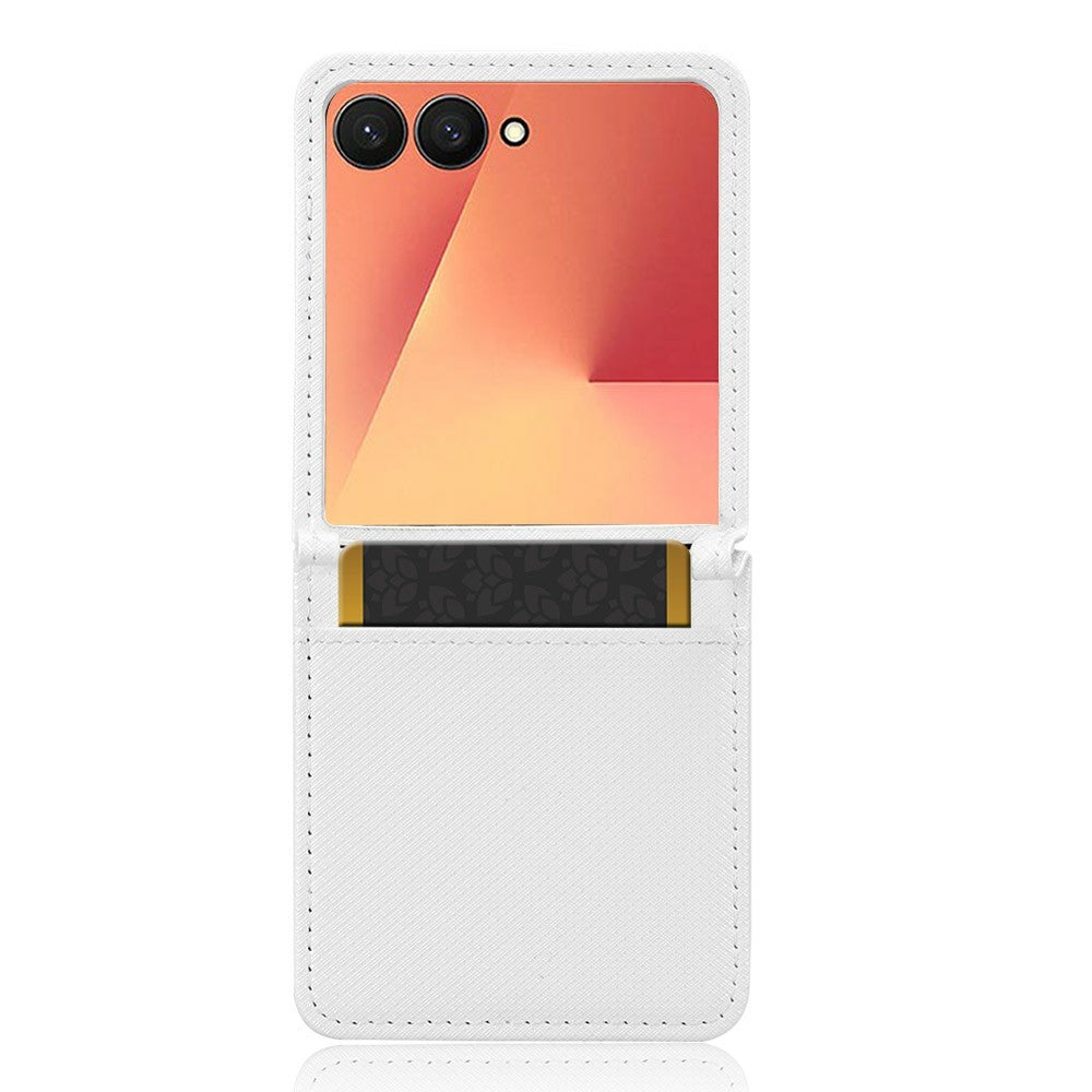 For Samsung Galaxy Z Flip7 5G Case PU Leather Diamond Texture Phone Cover with Card Slot - White