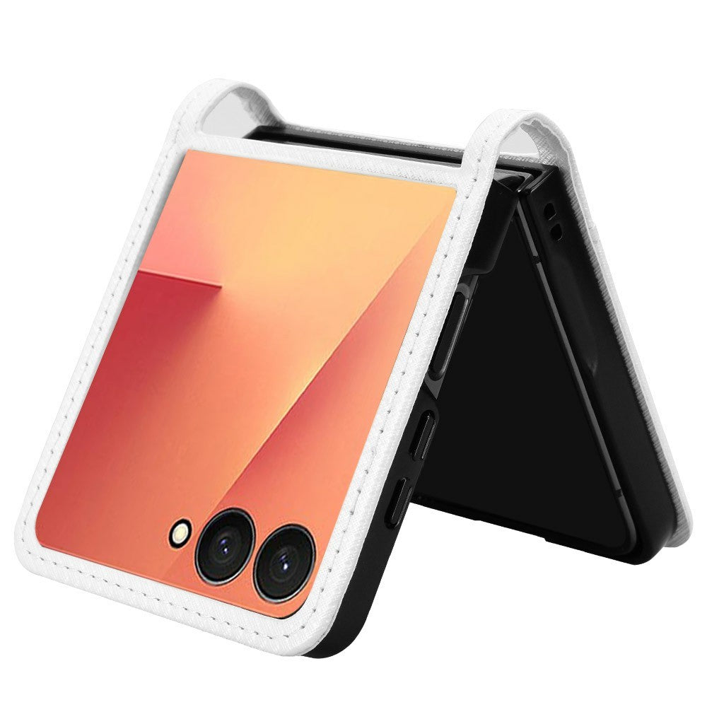 For Samsung Galaxy Z Flip7 5G Case PU Leather Diamond Texture Phone Cover with Card Slot - White