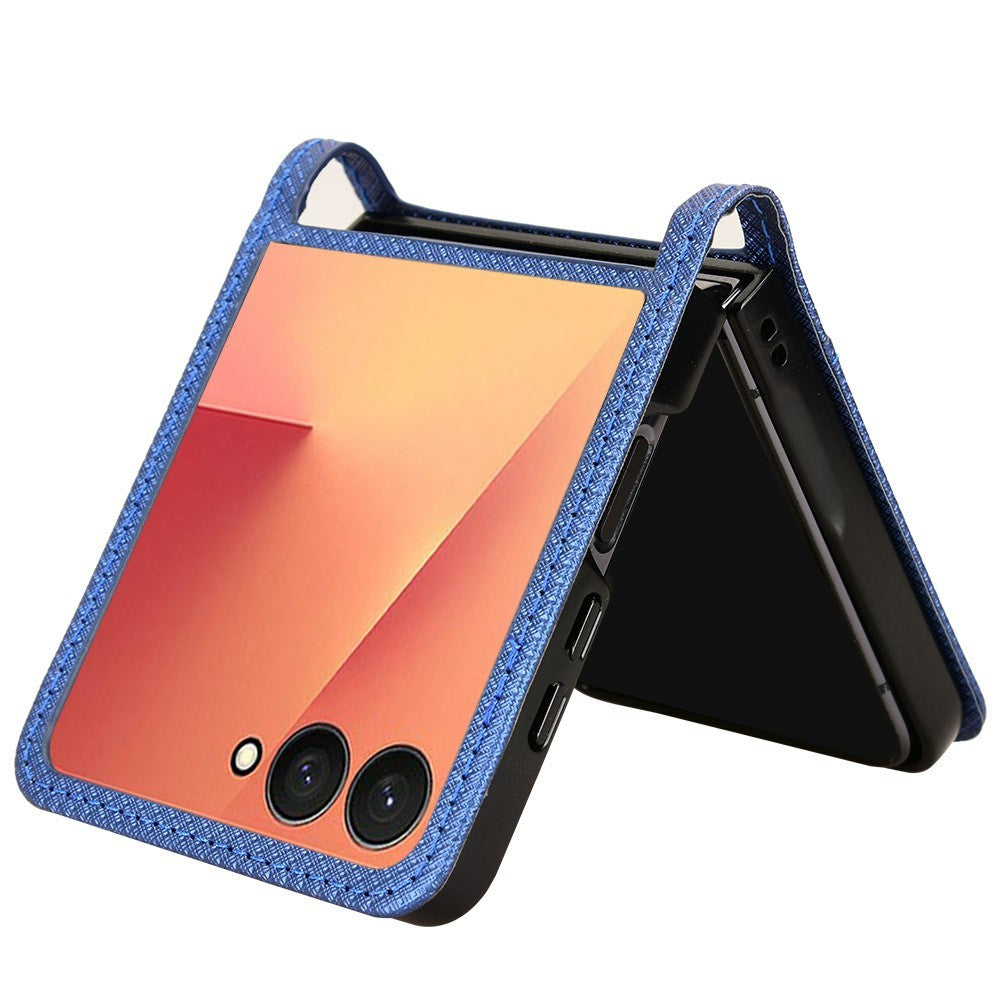 For Samsung Galaxy Z Flip7 5G Case PU Leather Diamond Texture Phone Cover with Card Slot - Blue