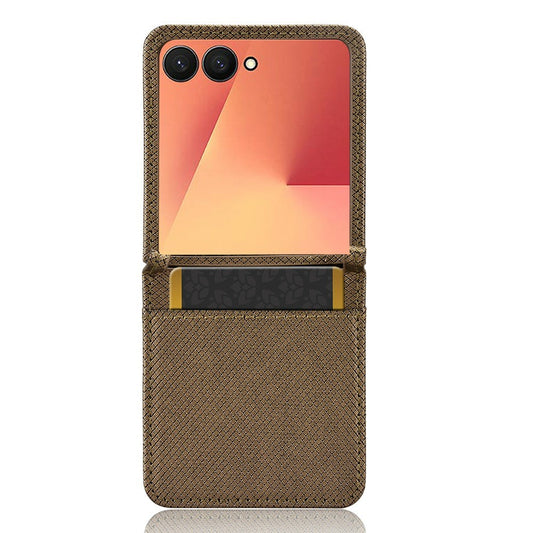 For Samsung Galaxy Z Flip7 5G Case PU Leather Diamond Texture Phone Cover with Card Slot - Brown