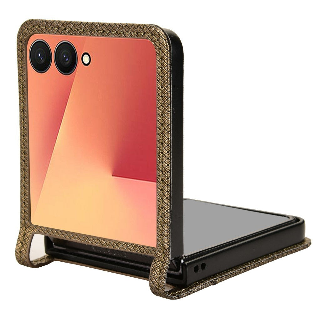 For Samsung Galaxy Z Flip7 5G Case PU Leather Diamond Texture Phone Cover with Card Slot - Brown