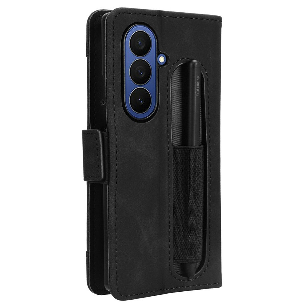 For Samsung Galaxy Z Fold7 5G Stand Case with Pencil Slot Leather Wallet Phone Cover - Black