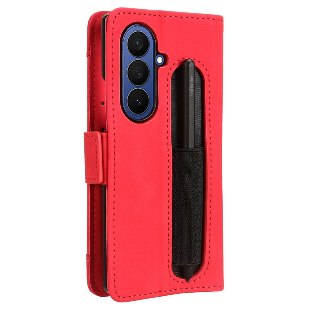 For Samsung Galaxy Z Fold7 5G Stand Case with Pencil Slot Leather Wallet Phone Cover - Red